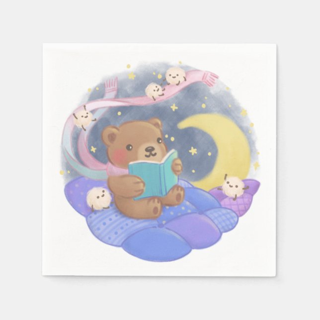 Nalle Läsning med fluffy Monsters Illustration Pappersservett (Framsidan)