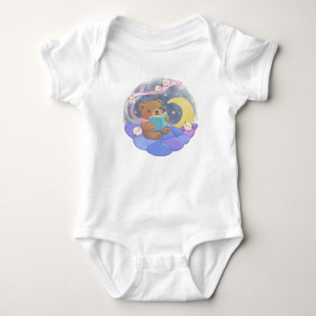 Nalle Läsning med fluffy Monsters Illustration T Shirt (Framsida)