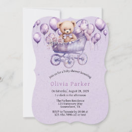 Nalle Lavender Carriage Girl Baby Shower Inbjudningar