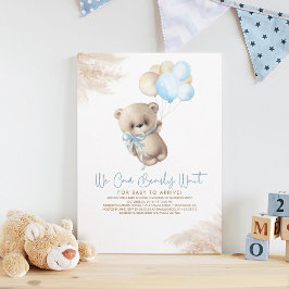 Nalle Light Brown and Blue Boy Baby Shower Inbjudningar