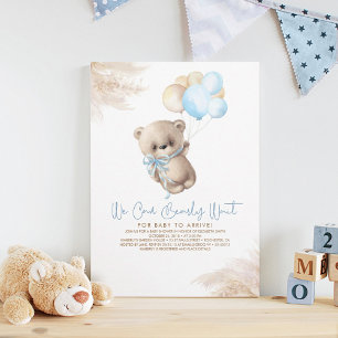 Nalle Light Brown and Blue Boy Baby Shower Inbjudningar