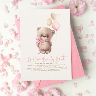 Nalle Light Brown Rosa Girl Baby Shower Inbjudningar