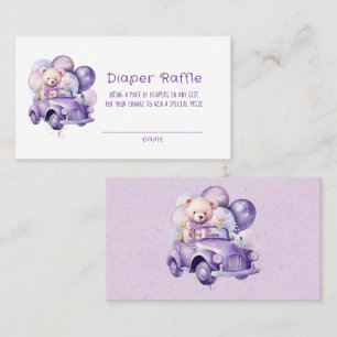 Nalle Lila Balloons Car Girl Diaper Raffle Visitkort