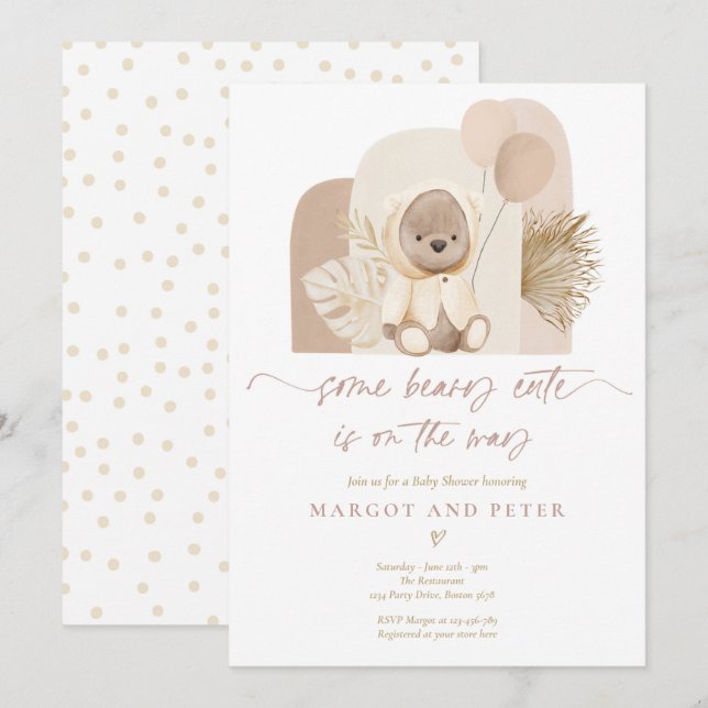 Nalle Lite Beary Cute Boho Baby Shower Inbjudningar (Fram/baksida)