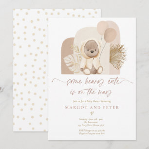 Nalle Lite Beary Cute Boho Baby Shower Inbjudningar