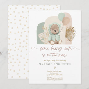 Nalle Lite Beary Cute Boho Baby Shower Inbjudningar