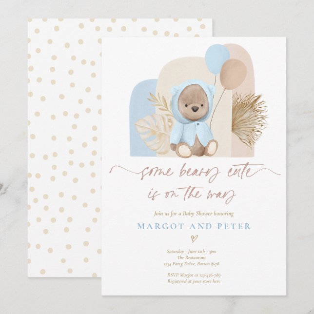 Nalle Lite Beary Cute Boho Baby Shower Inbjudningar (Fram/baksida)
