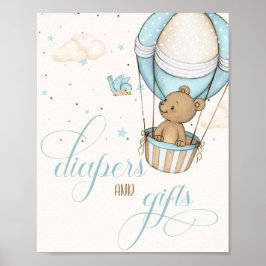Nalle Luft Ballon Baby Shower Diaper & Gift Poster