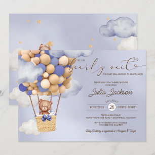 Nalle Luft Balloon Blue Cloud Boy Shower Inbjudningar