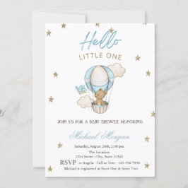 Nalle Luft Balloon Glitter Stars Baby Shower Inbjudningar