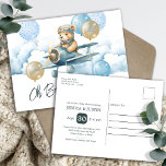 Nalle Luft Flygplan Baby Shower Vykort<br><div class="desc">Fantastisk vattenfärgsgrafik med nalle i nyans,  brunt och blått. Underbara pojke-babyduschtema. Vattenfärgskmoln,  ballonger,  luft flygplan och söt nalle. Anpassningsbar-/personlig-inbjudningar till babydusch. Tillgänglig som digital nedladdning. Leta efter matchande artiklar i min babyduschkategori i butiken.</div>