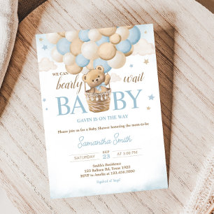 Nalle Luftballong Baby Shower Inbjudningar