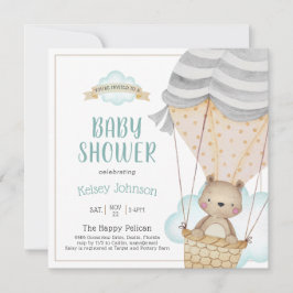 Nalle Luftballong Baby Shower Inbjudningar