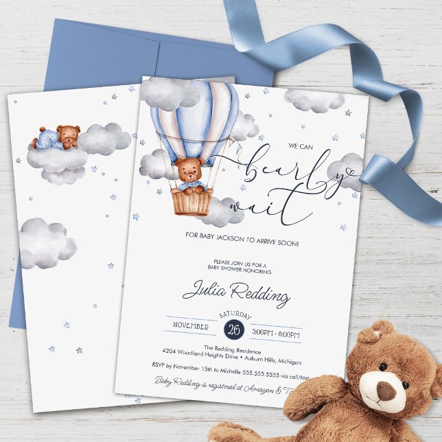 Nalle Luftballong Barly Wait Baby Shower Inbjudningar (Skapare uppladdad)