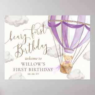 Nalle Luftballong Beary First Birthday Poster