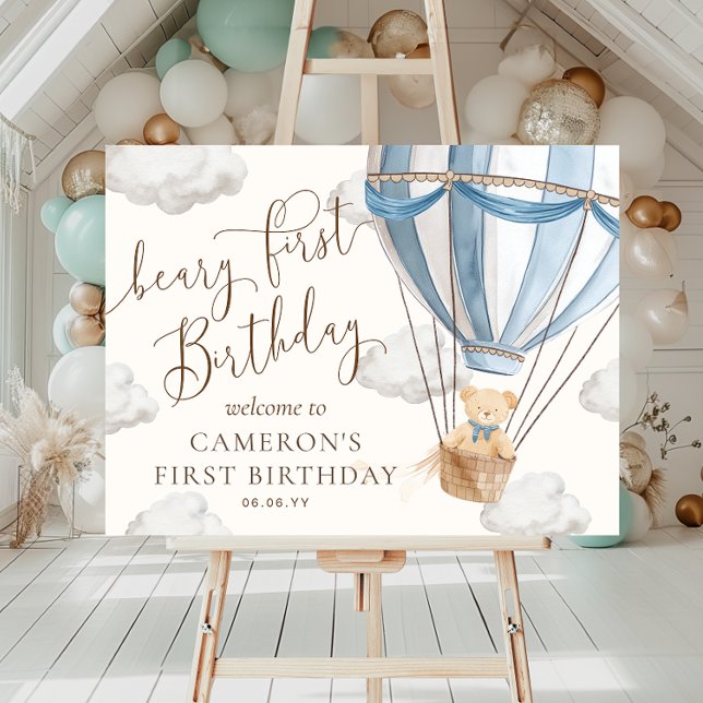 Nalle Luftballong Beary First Birthday Poster (Skapare uppladdad)