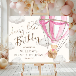 Nalle Luftballong Beary First Birthday Poster