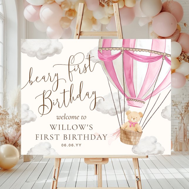 Nalle Luftballong Beary First Birthday Poster (Skapare uppladdad)