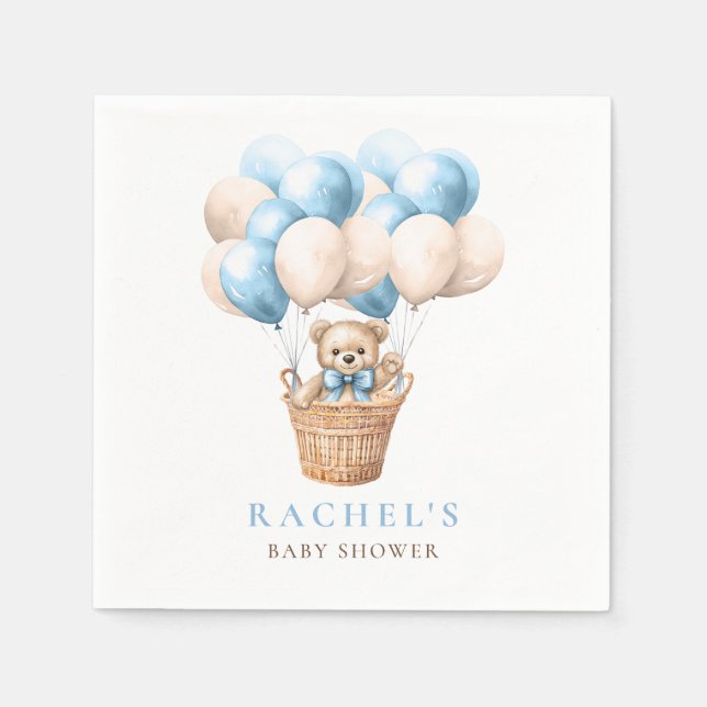 Nalle Luftballong Blue Boy Baby Shower Pappersservett (Framsidan)