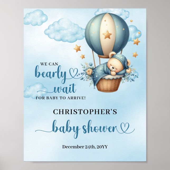 Nalle luftballong Boy Shower Välkommen Poster (Framsidan)