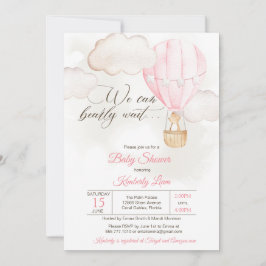 Nalle Luftballong Girl Baby Shower Inbjudningar