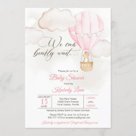 Nalle Luftballong Girl Baby Shower Inbjudningar