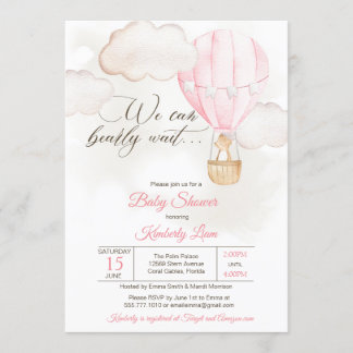 Nalle Luftballong Girl Baby Shower Inbjudningar