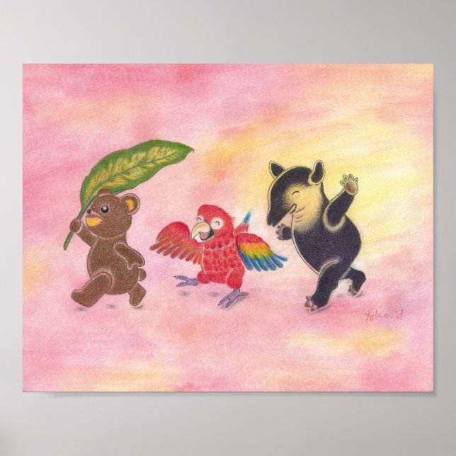 Nalle Macaw Tapir Friends Nursery Art Poster (Framsidan)