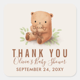 Nalle Mamma med Tacken Baby Shower Fyrkantigt Klistermärke