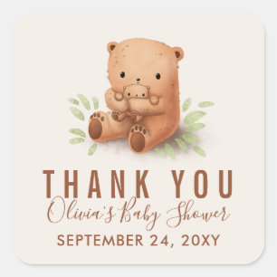 Nalle Mamma med Tacken Baby Shower Fyrkantigt Klistermärke