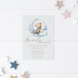 Nalle Måne Barly Wait Baby Shower Inbjudningar