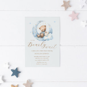 Nalle Måne Barly Wait Baby Shower Inbjudningar