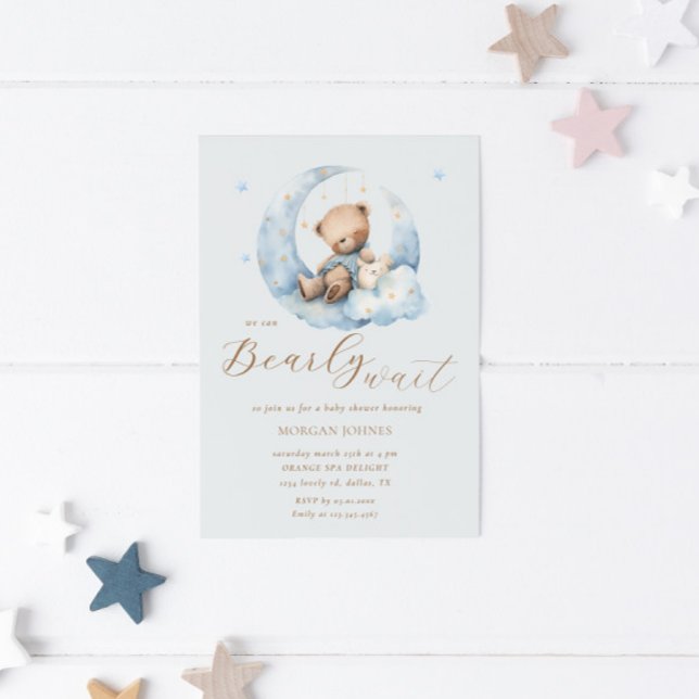Nalle Måne Barly Wait Baby Shower Inbjudningar (Skapare uppladdad)