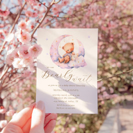 Nalle Måne Barly Wait Baby Shower Inbjudningar