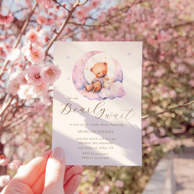 Nalle Måne Barly Wait Baby Shower Inbjudningar (Skapare uppladdad)