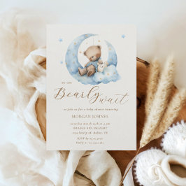 Nalle Måne Barly Wait Baby Shower Inbjudningar
