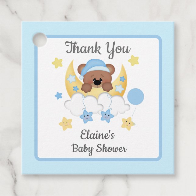 Nalle Måne Clouds Stars Pojke Shower Gåvor Etiketter (Framsida)