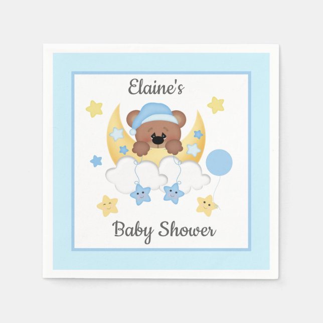 Nalle Måne Clouds Stars Pojke Shower Pappersservett (Framsidan)