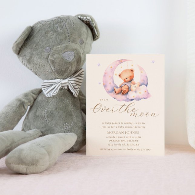Nalle Måne över Måne babyduschen Inbjudningar (Skapare uppladdad)