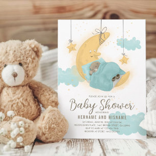 Nalle Måne Stars Boy Baby Shower Inbjudningar