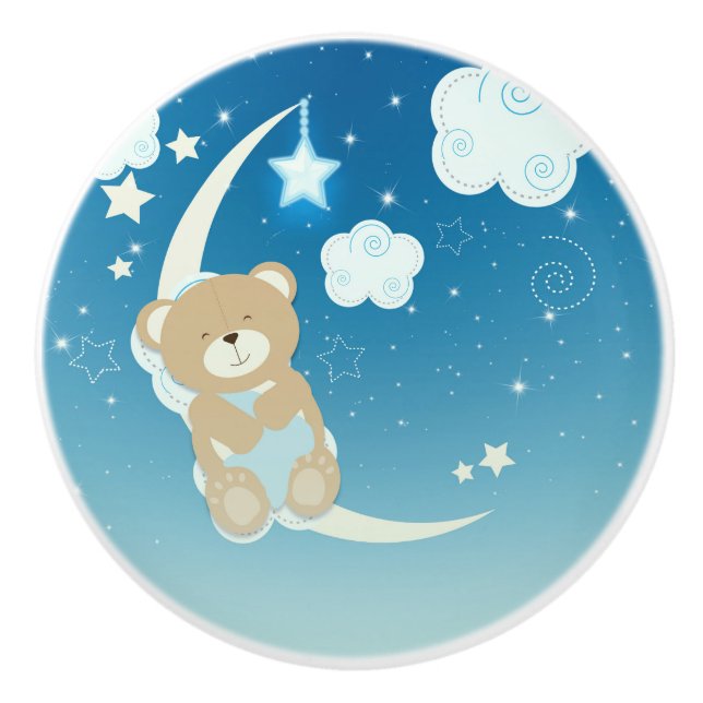 Nalle Måne & Stars Cute Celestial Nursery Knopp (Framsidan)