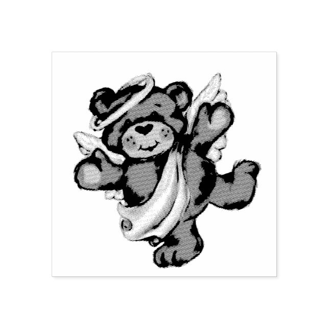 Nalle med Angel Vingar Frimärke Stämpel (Tryck)