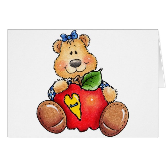 Nalle med Apple Hälsningskort (Framsidan Horizontal)