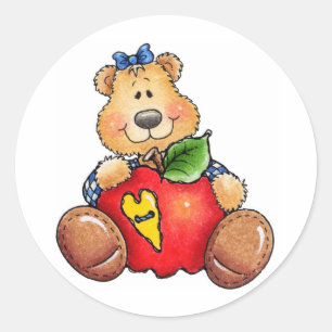 Nalle med Apple Runt Klistermärke