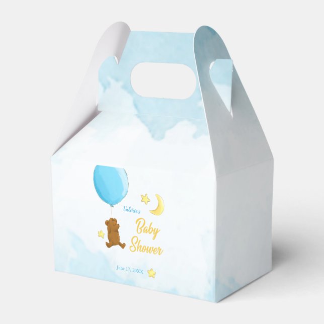 Nalle med babydusch i ballongen presentaskar (Framsidan Sidan)