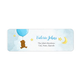 Nalle med babydusch i ballongen returadress etikett