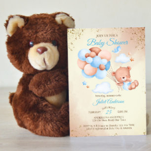 Nalle med babyduschmall för ballonger inbjudningar