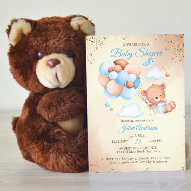 Nalle med babyduschmall för ballonger inbjudningar (Skapare uppladdad)