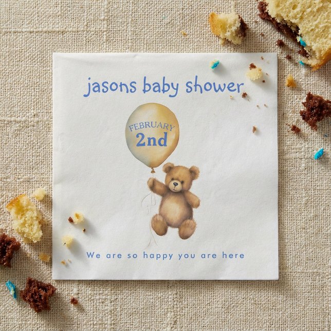 Nalle med babyduschnapkin för ballonger pappersservett (Teddy bear with balloon baby shower napkin)