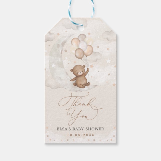 Nalle med ballonger på Crescent Måne Presentetikett (Framsidan)